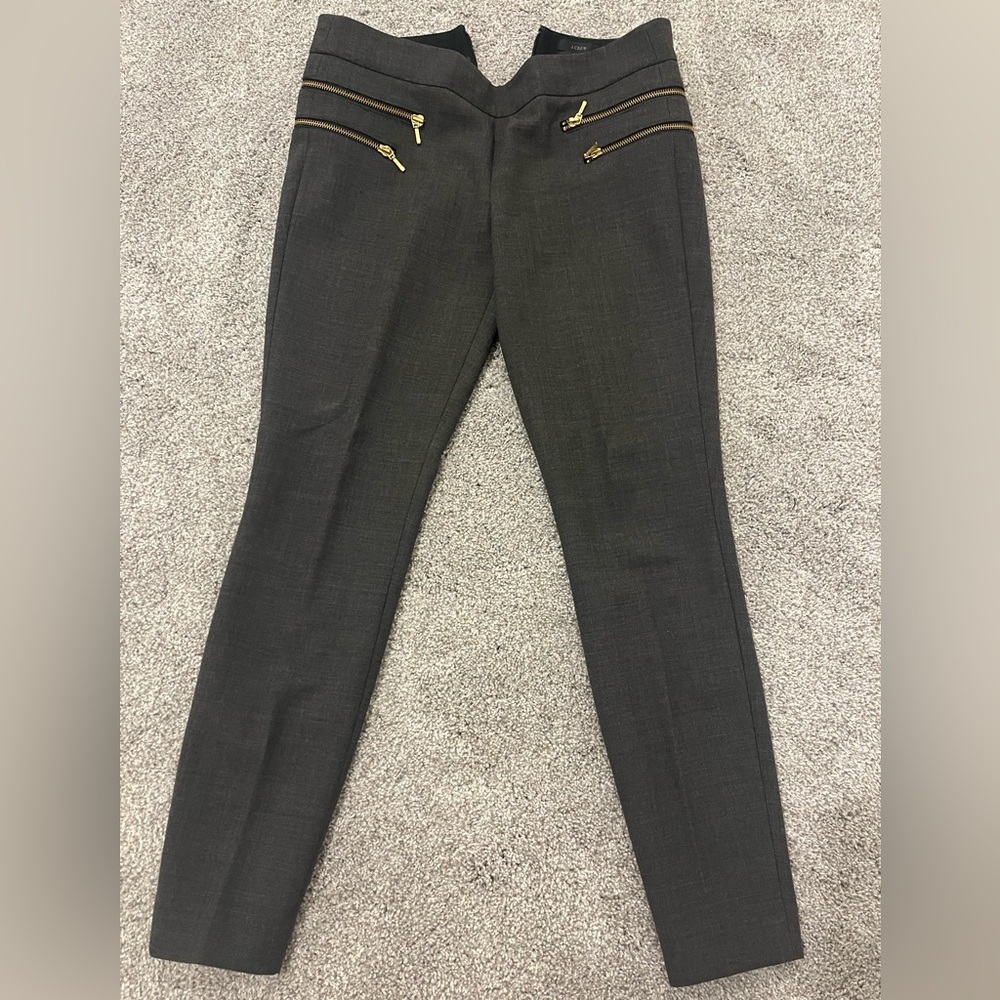 J. Crew Women's Charcoal Dress Pants with Gold Zipper Accents